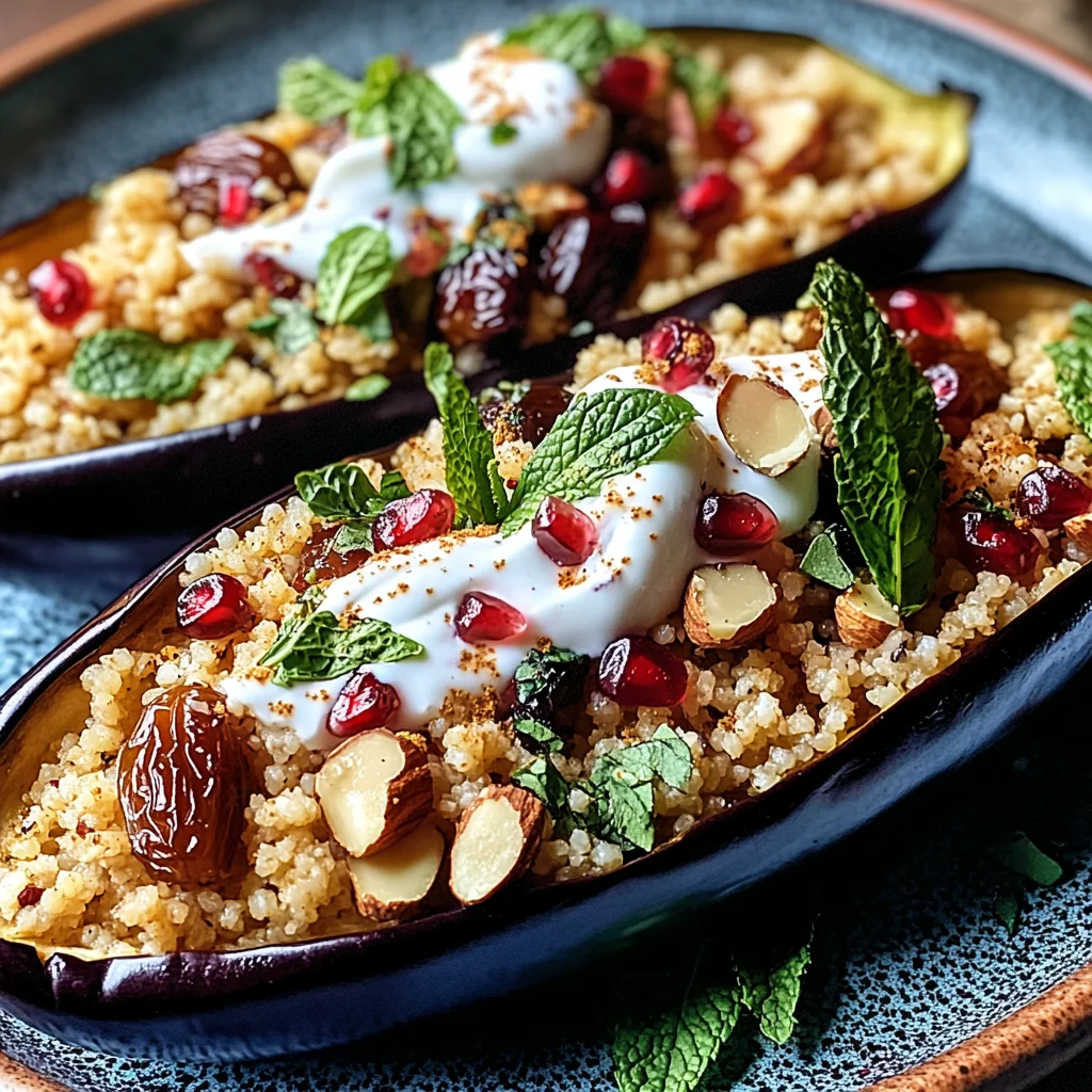 Auberginen mit Dattel-Mandel-Couscous und Minze