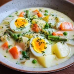 Eierfrikassee mit Kartoffeln und Gemüse