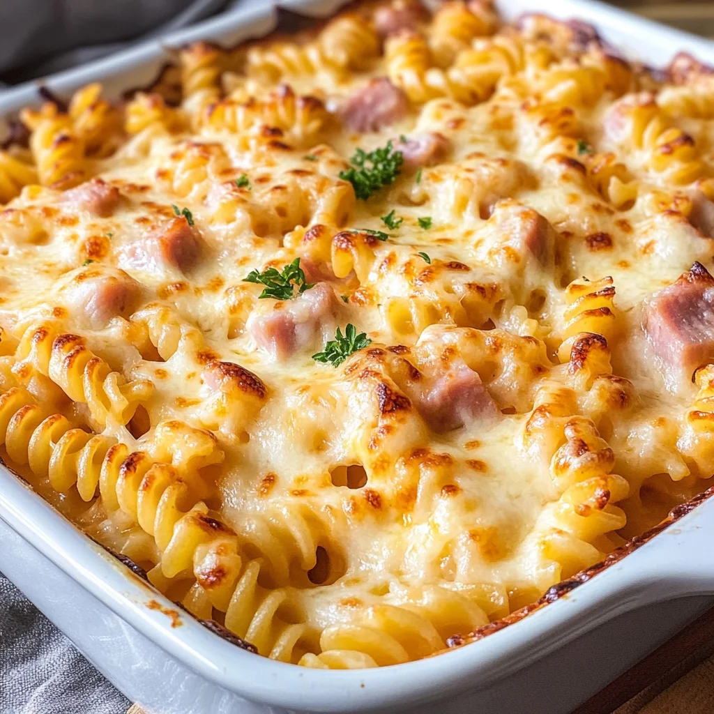 Einfacher Nudelauflauf mit Schinken & Käse
