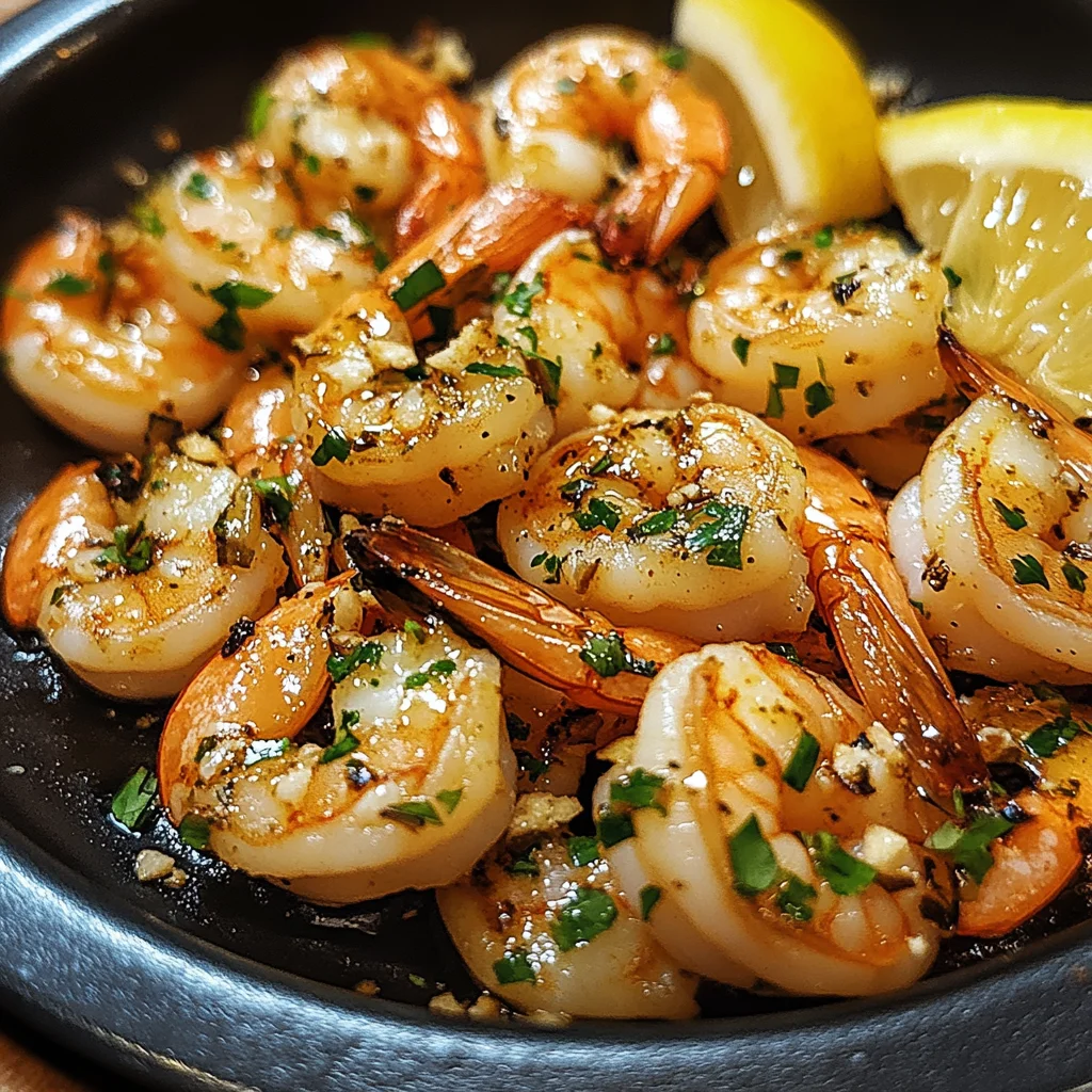 Gebratene Garnelen mit Knoblauch aus der Pfanne