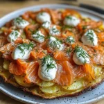 Knusprige Kartoffelgalette mit Räucherlachs und Crème Fraîche
