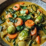 Rosenkohl-Curry mit Spinat, Möhren und Lauch