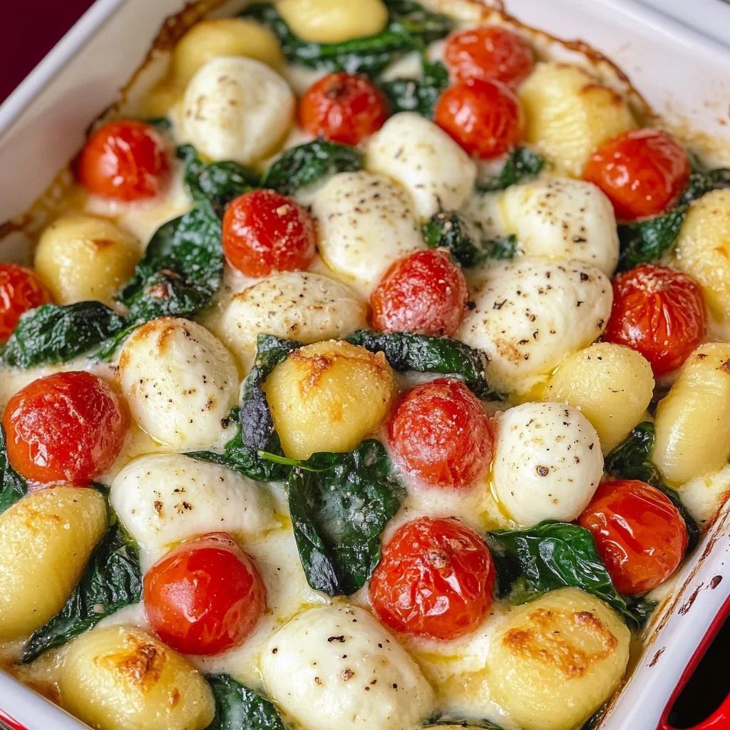 Gnocchi Auflauf mit Spinat, Tomate und Mozzarella