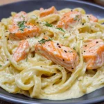Pasta mit Lachs und Sahnesoße